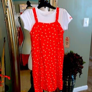 Levi’s girls 2 piece, L dress set.  White tee shirt w/red dress